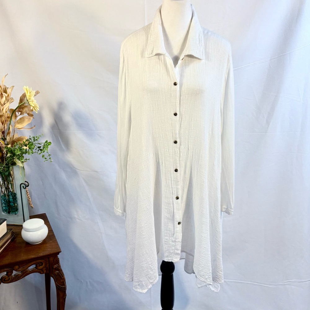 XCVI Cotton Gauze Rayon Contrast Hi Low Tunic Top Size XL💚 - Picture 2 of 11